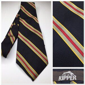 Vintage Kipper Wide Striped Mens Tie Black Red Yellow Old Money Academia Preppy